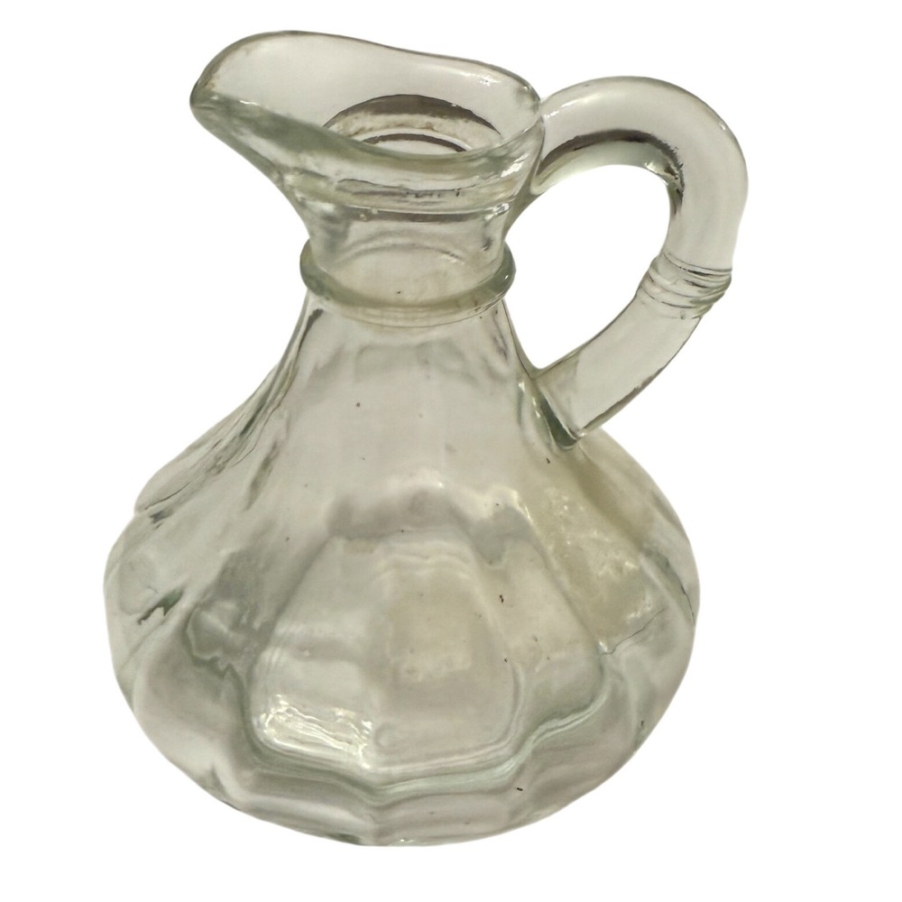 Vintage Clear Ribbed Glass Cruet Miniature Pitcher 4.5 Inch Farmhouse Decor